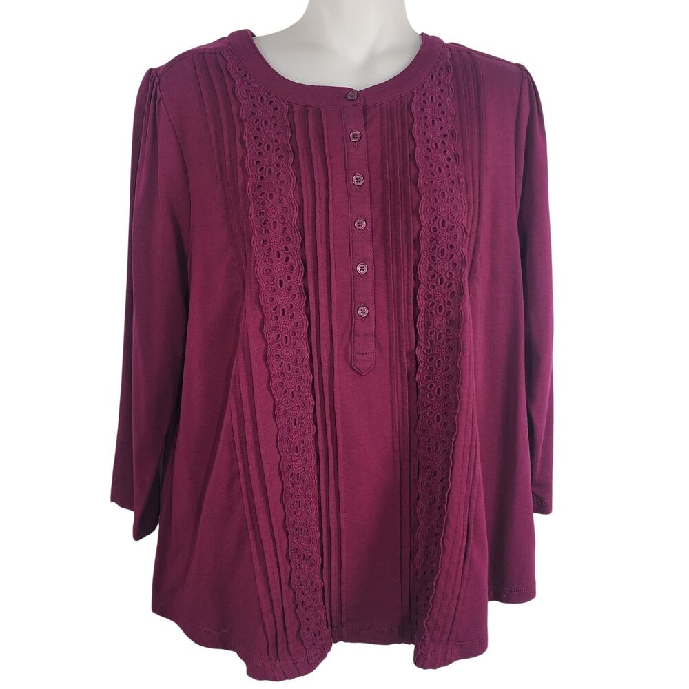 Lands' End Women's 3/4 Sleeve Lightweight Jersey Embellished Top Vivid Plum M
